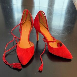 Halogen Red Suede Lace-Up Heels